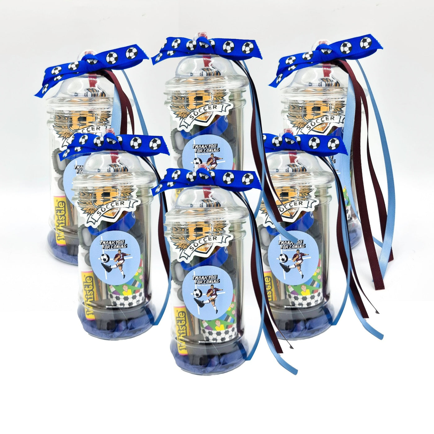 Pre Filled Birthday Football Party Favours In Vintage Jars, With Toys And Sweets For Boys