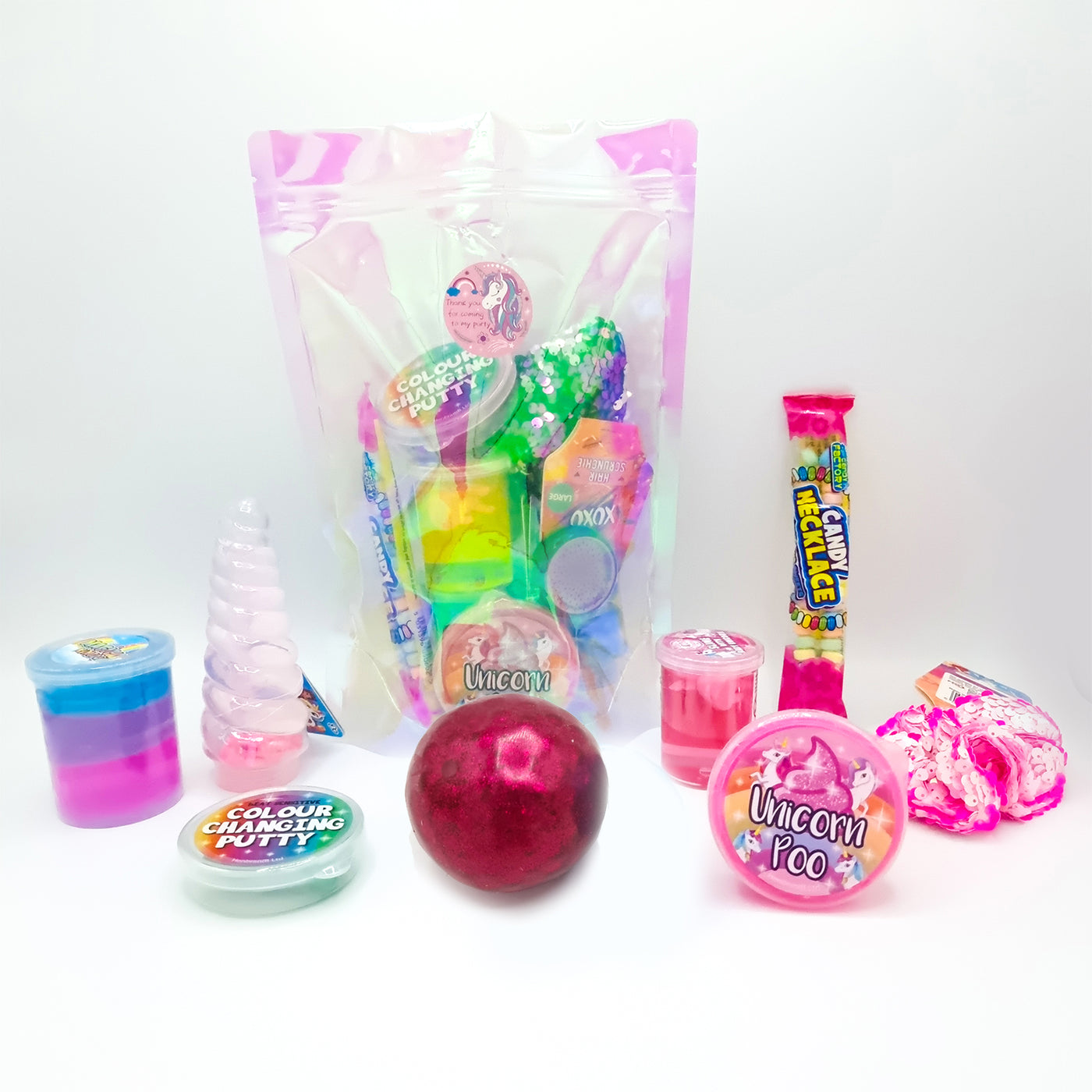 Pre Filled Slime Party Bags For Girls, Party Favours Unicorn Slime Gift Bag Pre Packed In Iridescent Pink Gift Bags