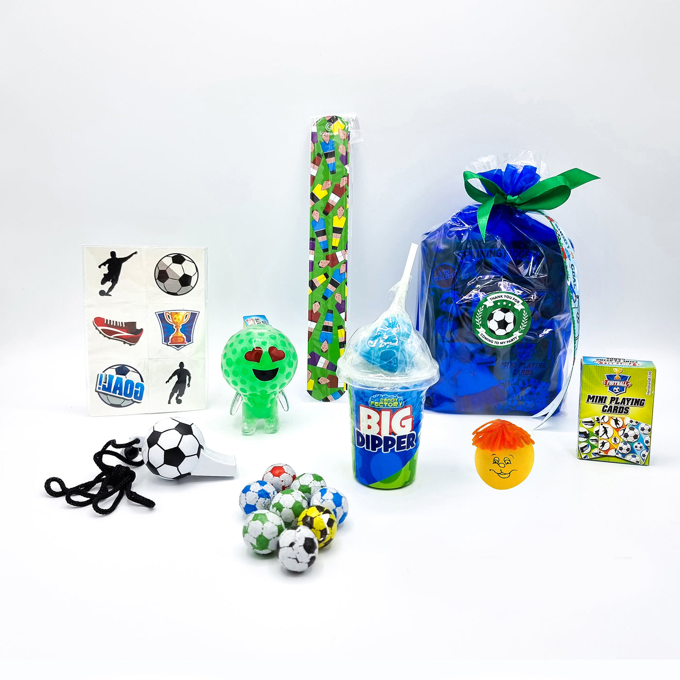 Pre-filled Children's Football Party Bags, Football Goody Bags, Party Favours With Sweets And Toys.