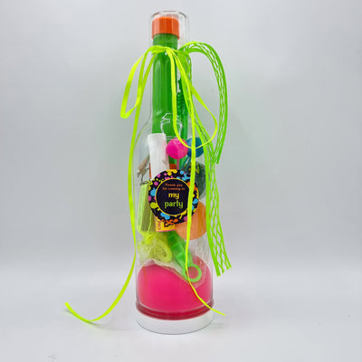 Children Pre Filled Neon Birthday Party Favours Goody Bags In Large Plastic Bottles With Neon Toys And Sweets