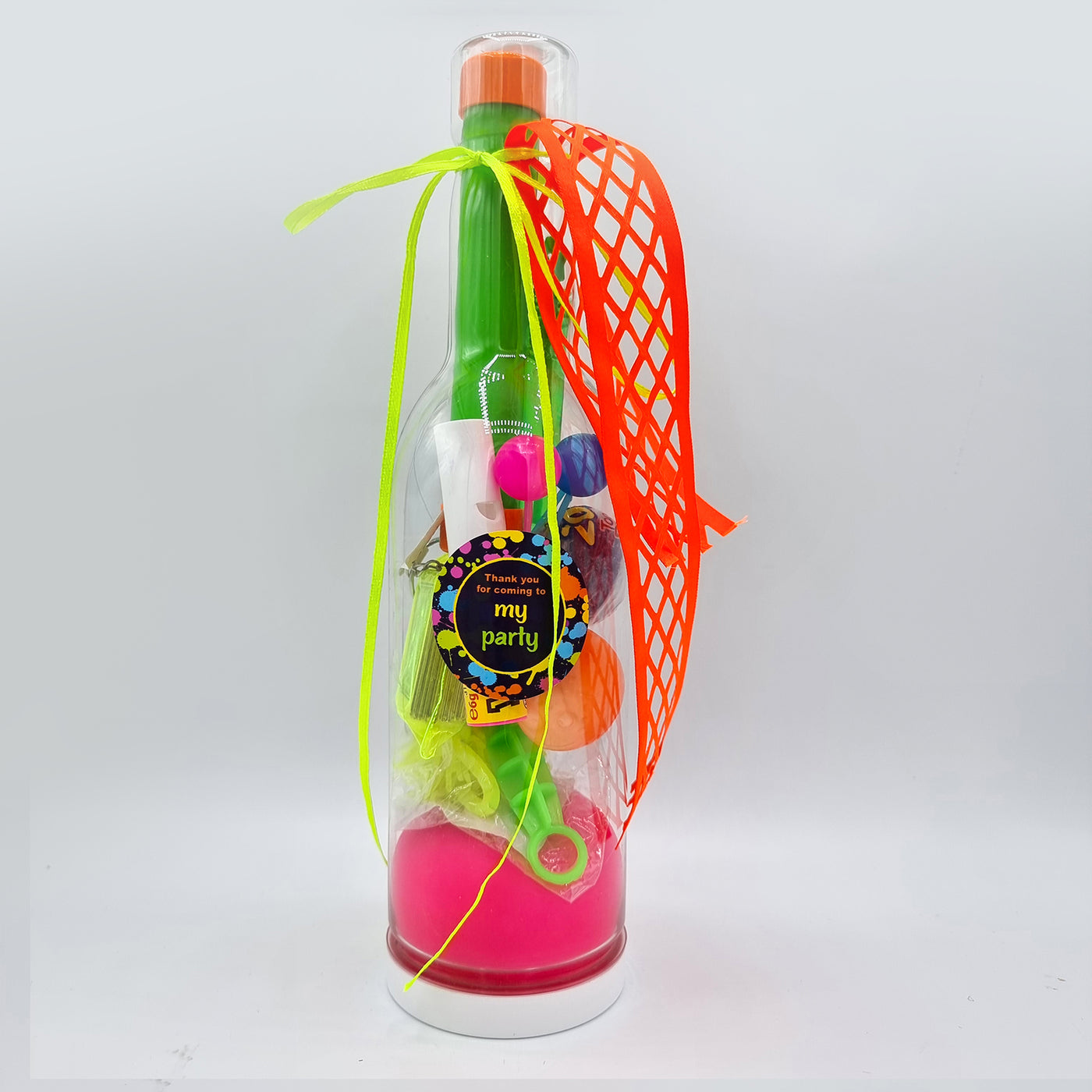 Children Pre Filled Neon Birthday Party Goody Bags In Large Plastic Bottles With Neon Toys And Sweets