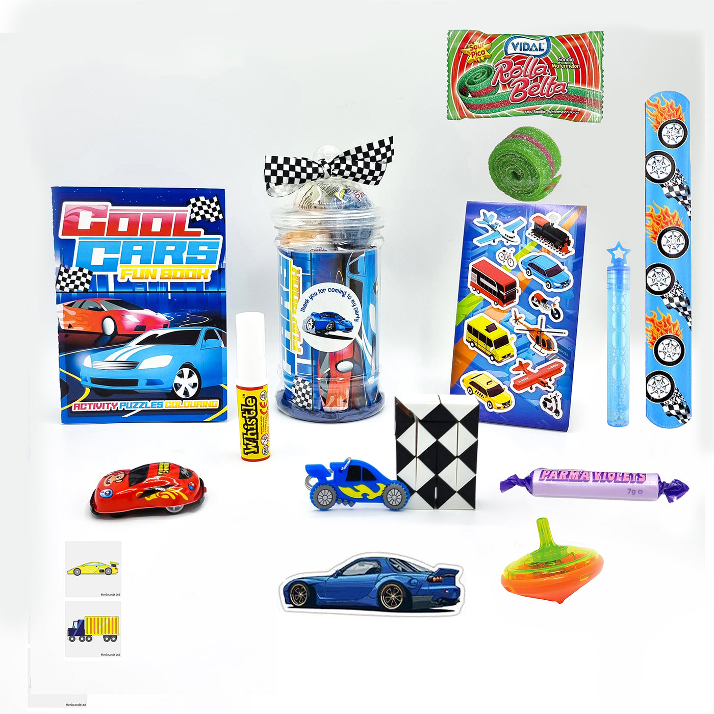 Pre Filled Racing Cars Birthday Party Goody Bags In Vintage Jars For Boys. 