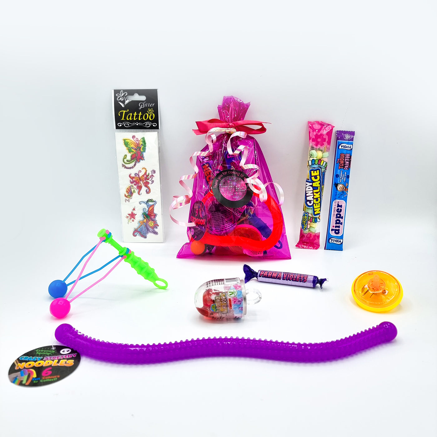 Pre Filled Girls Pink Disco Birthday Party Goody Bags With Toys And Sweets For Girls.