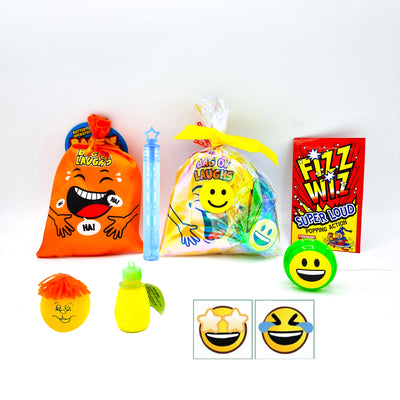 Unisex Children Pre Filled Birthday Smiley Laughing Party Bags With Toys And Sweets.