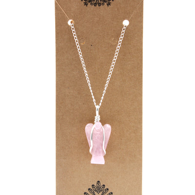 Indian Rose Quartz Angel Gemstone Chain Pendant Jewellery.