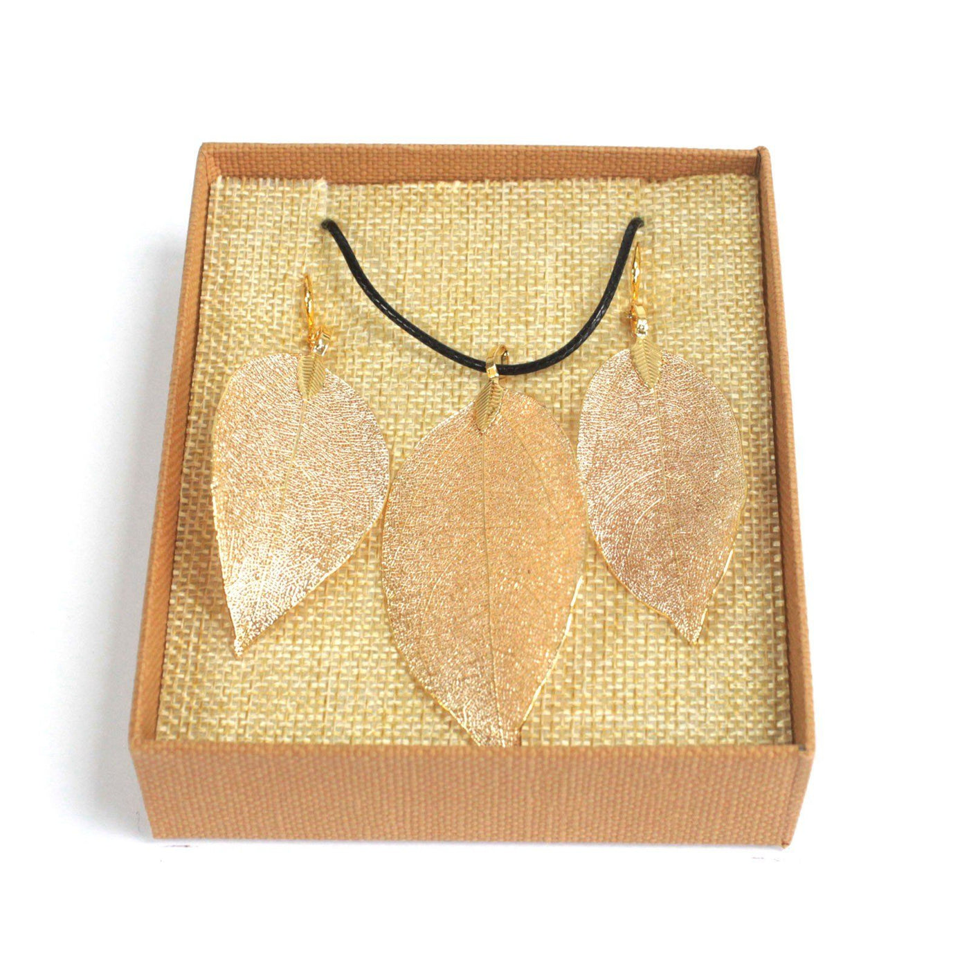 Bravery Necklace & Earring Natural Gold Leaf Set.