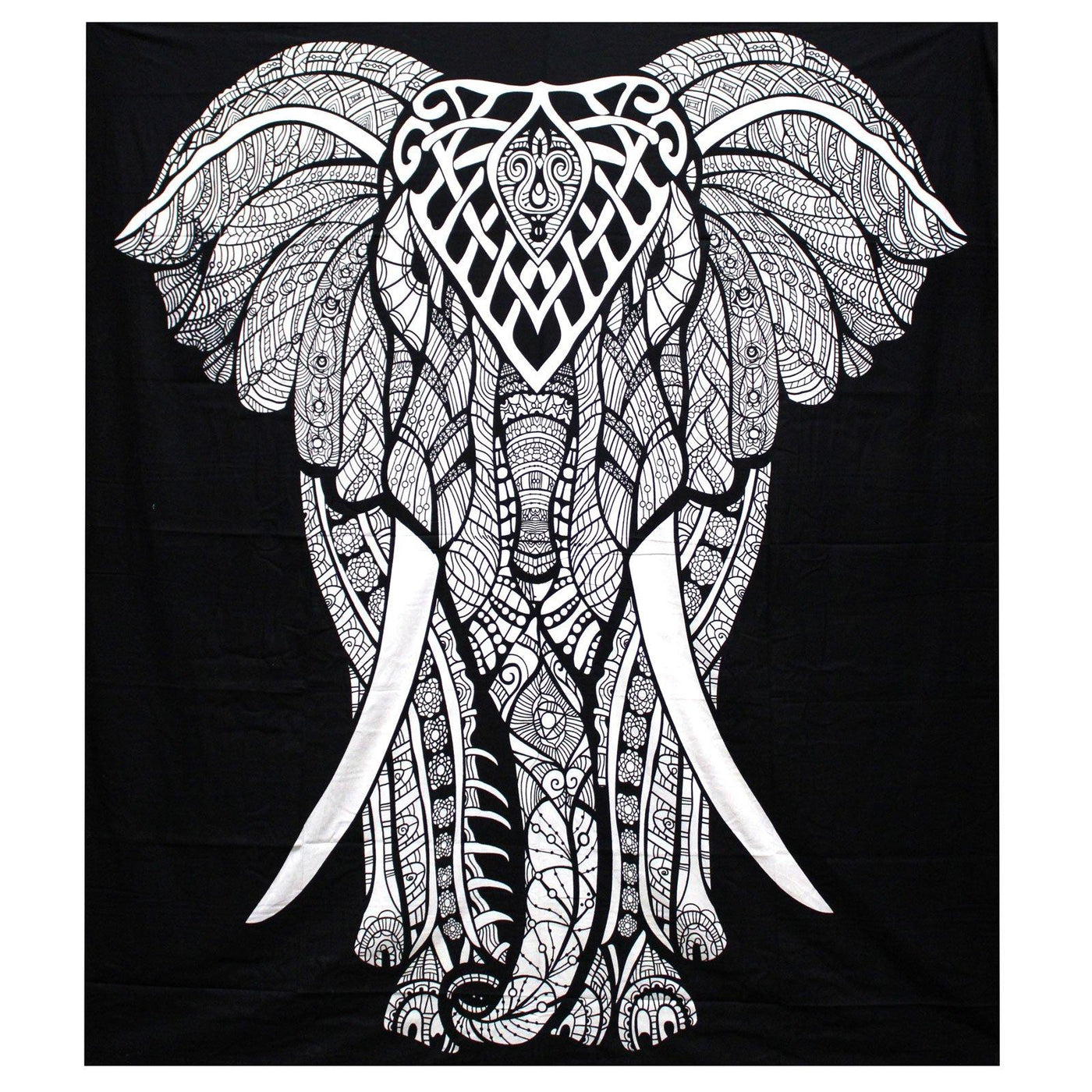 Black & White Double Cotton Bedspread Wall Hanging - Elephant