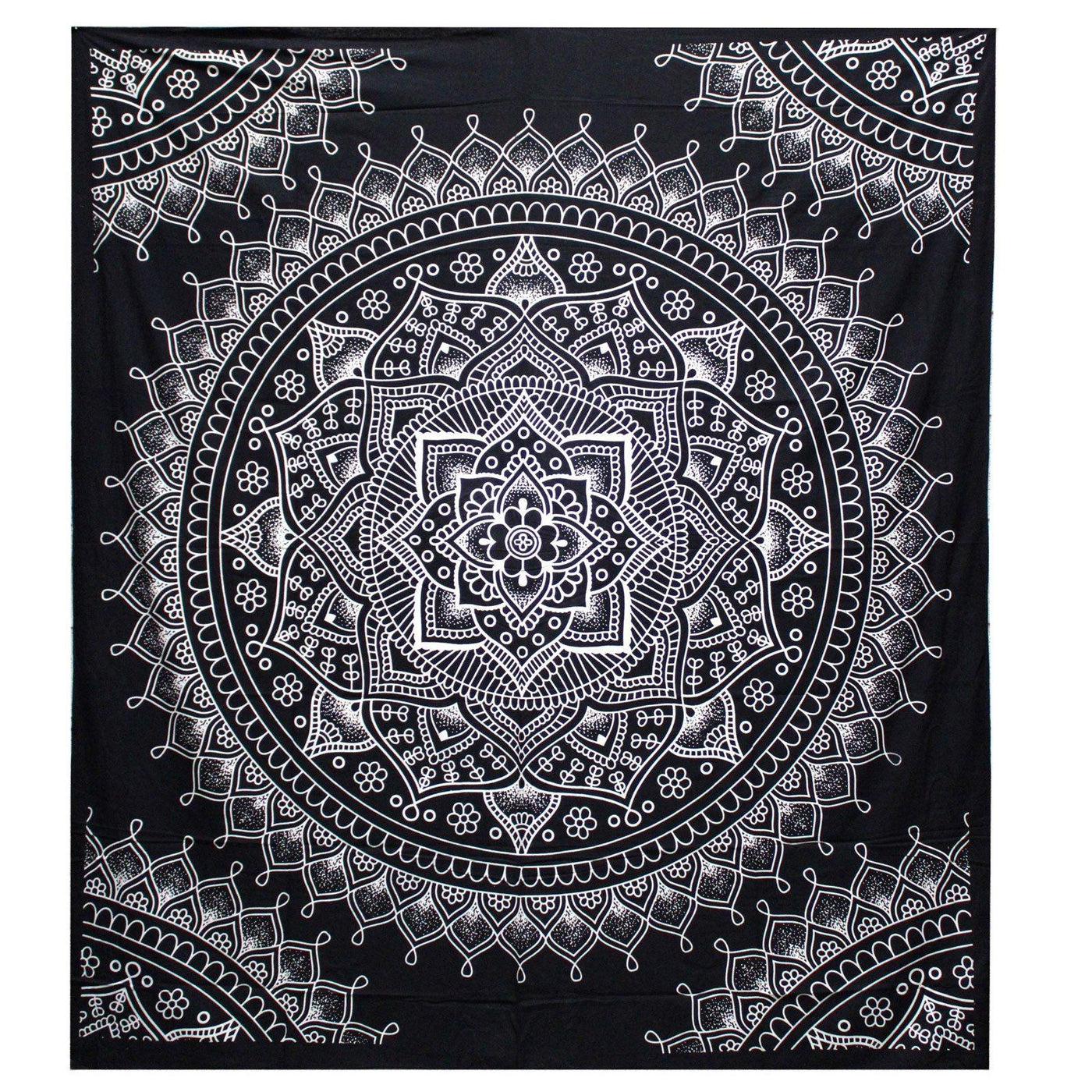 Black & White Double Cotton Bedspread Wall Hanging - Lotus Flower 