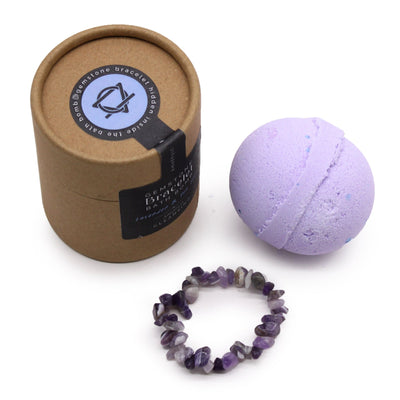 Bath Bomb Gift With Amethyst Gemstone Bracelet. 