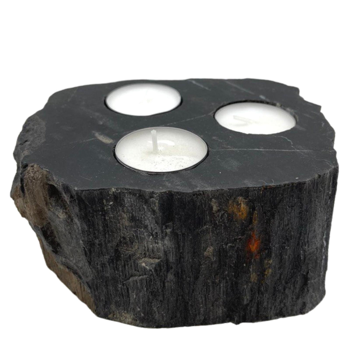 Natural Ecological Triple Petrified Wood Tealight Holder.