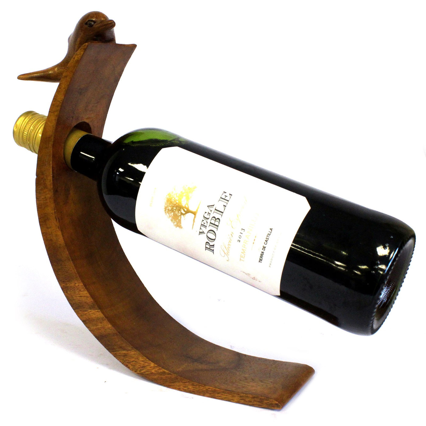 Suar Wood Dolphin Balance Wine Holder.