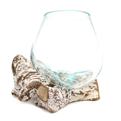 Molten Glass On Gamal Whitewash Wood Handmade Decorative Small Bowl.