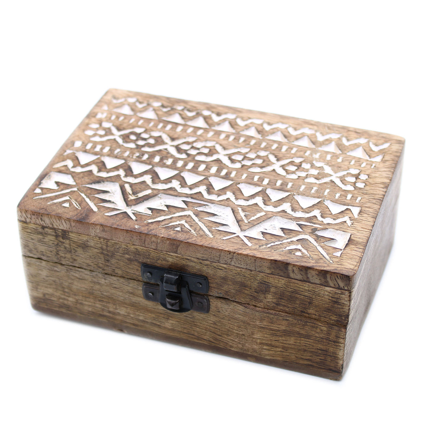 White Washed Wooden Storage Box - Slavic Design 6 x 4 Inch. 