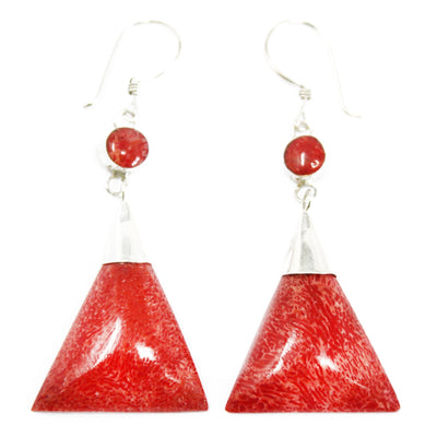 Sterling Silver Triangle Coral Imitation Earrings.