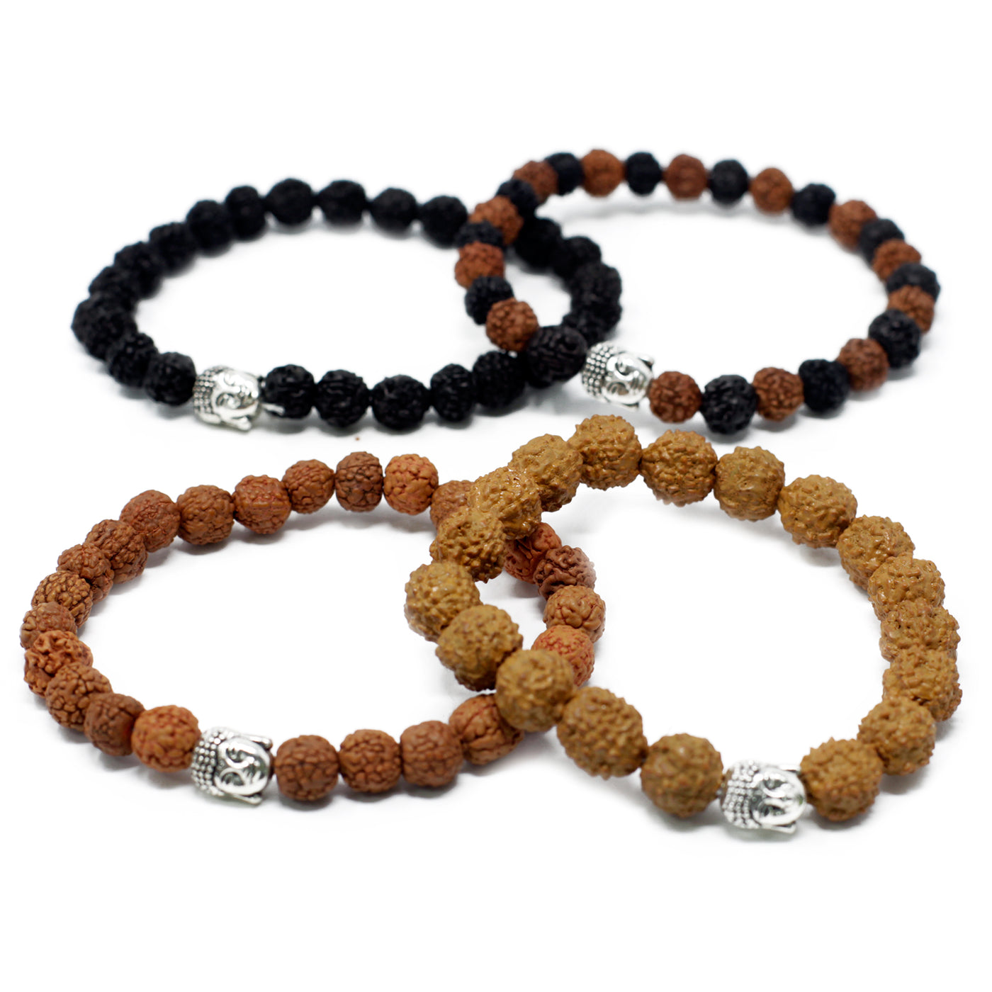 ﻿Assorted Rudraksha Coconut Wooden Buddha Unisex Bracelets.