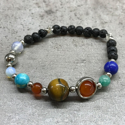 Silver Solar System Lava Stone Women's Bracelet With Beads And Gemstones.