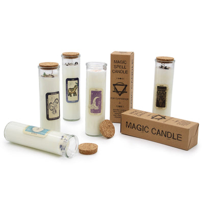 Magic Black Agate & White Jasper Gemstone Balance Soy Wax Fragranced Spell Candles. Ylang Ylang Fragrance