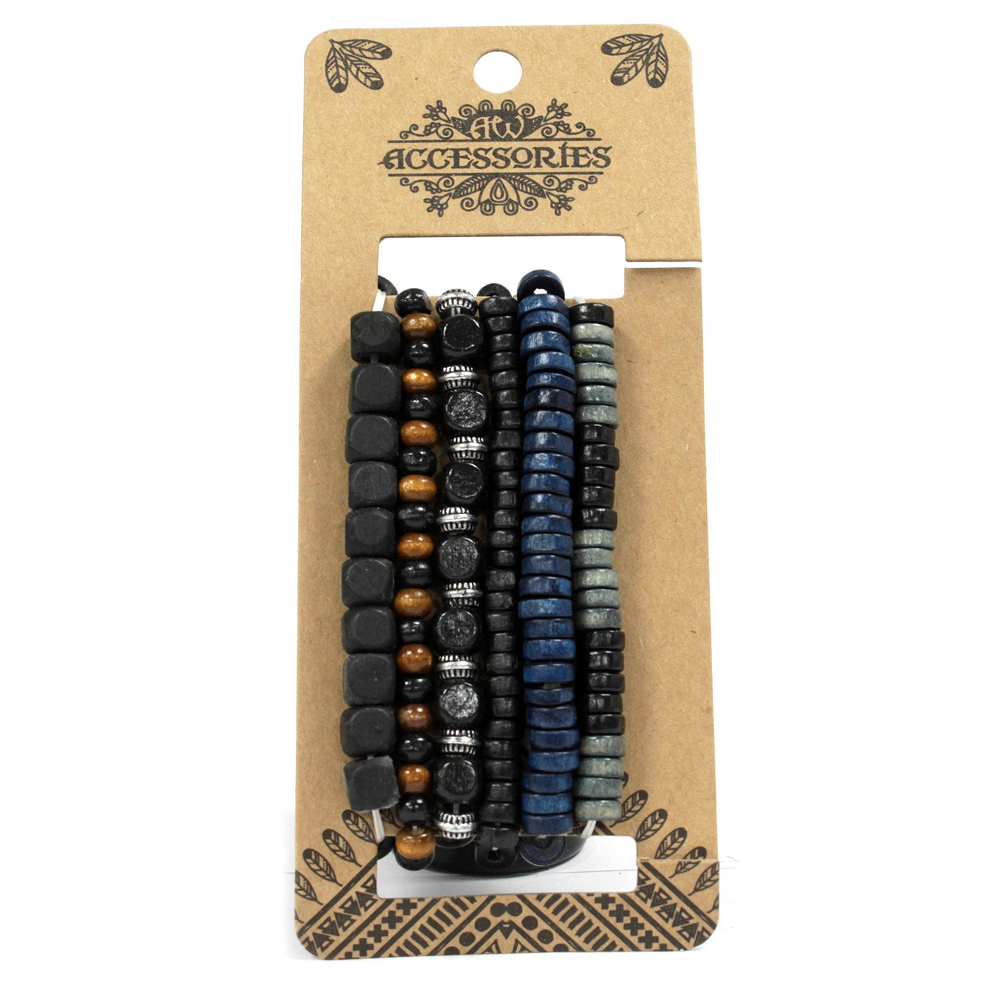 Men's Mixed Blue Leather Charm Bracelet Set.