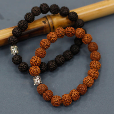 Rudraksha Buddha Men's Black Wooden Bracelet.