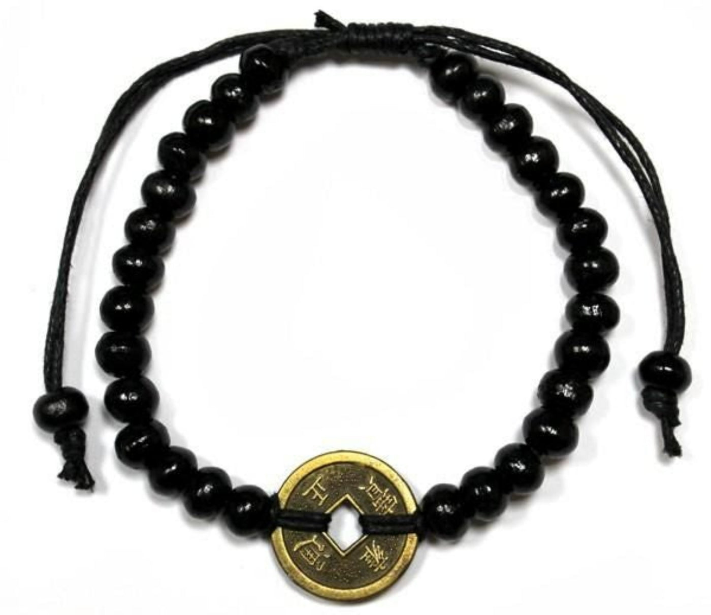 Unisex Black Good Luck Coin Of Fortune Feng-Shui Bracelets.