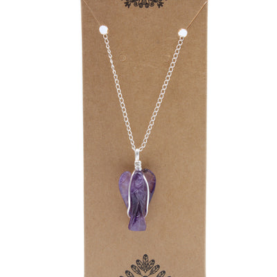 Indian Amethyst Angel Gemstone Chain Pendant Jewellery.