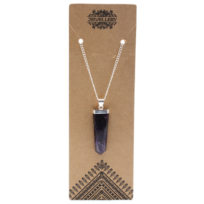 Indian Amethyst Quartz Pencil Shaped Gemstone Chain Pendant Jewellery.
