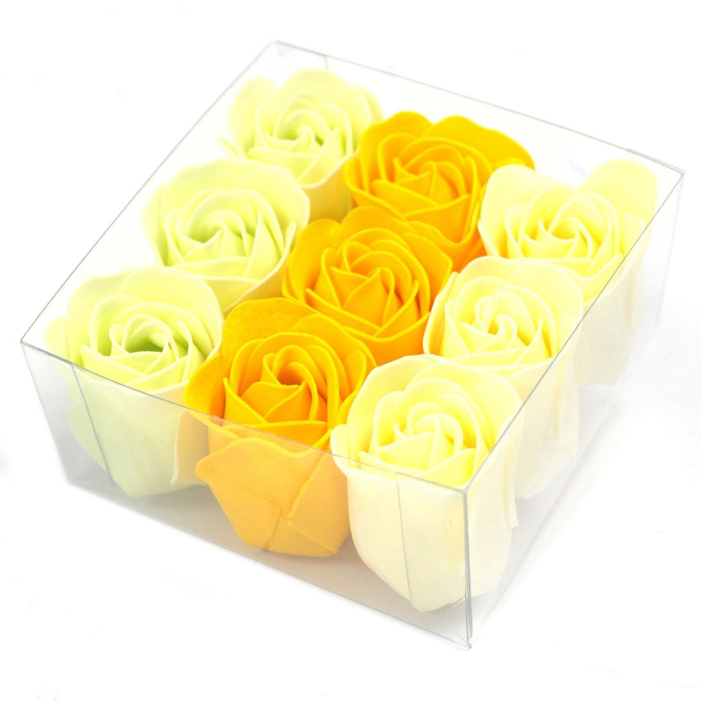Set of 9 Luxury Soap Bath Flowers Gift Box - Yellow Spring Roses.