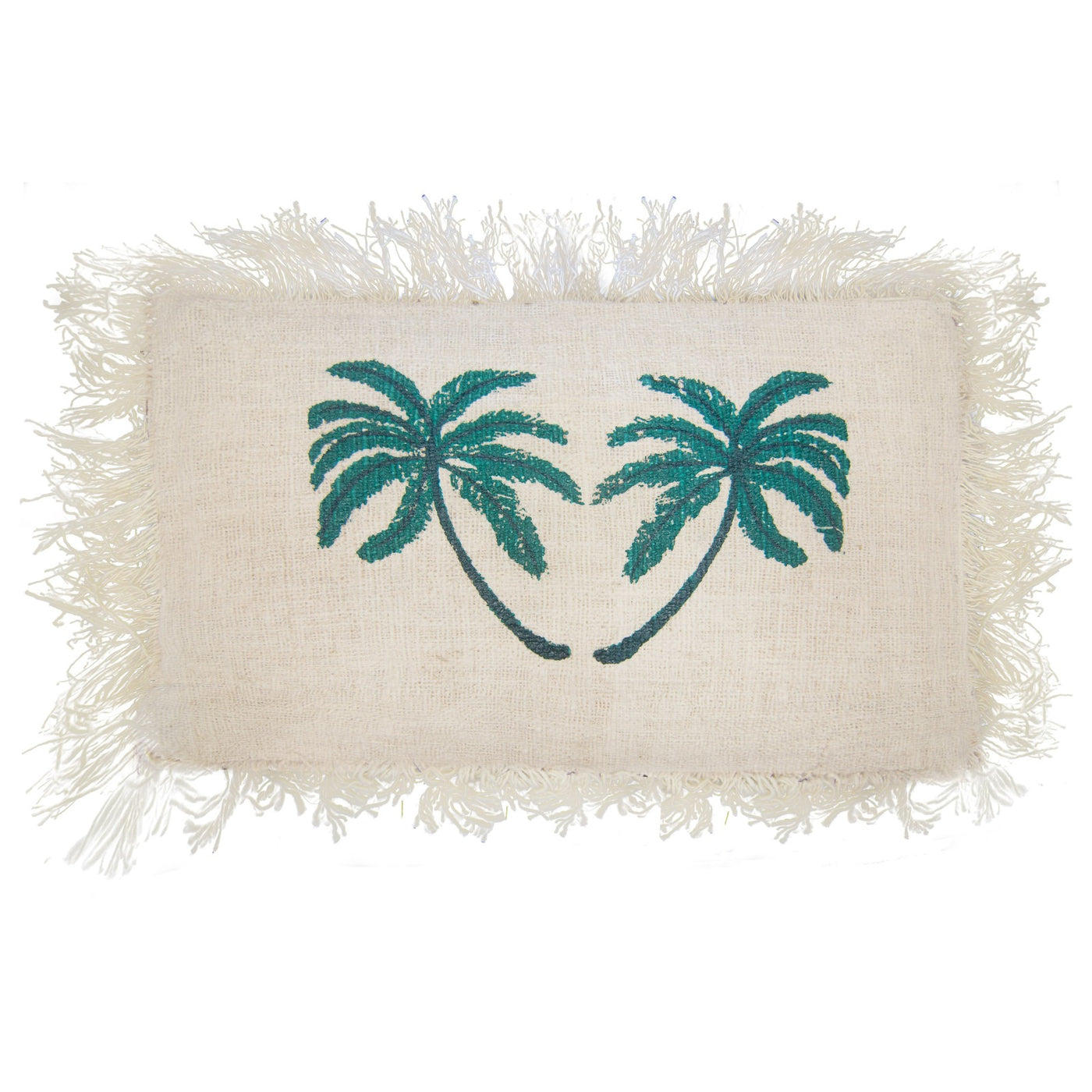 Palm Tree Exotic Fringed Linen Cushion Covers 30x50cm.