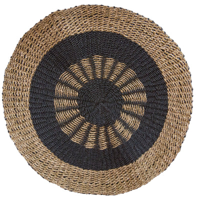 Round Hand-Woven Seagrass Rug Black & Tan Inner Sun - 1m.