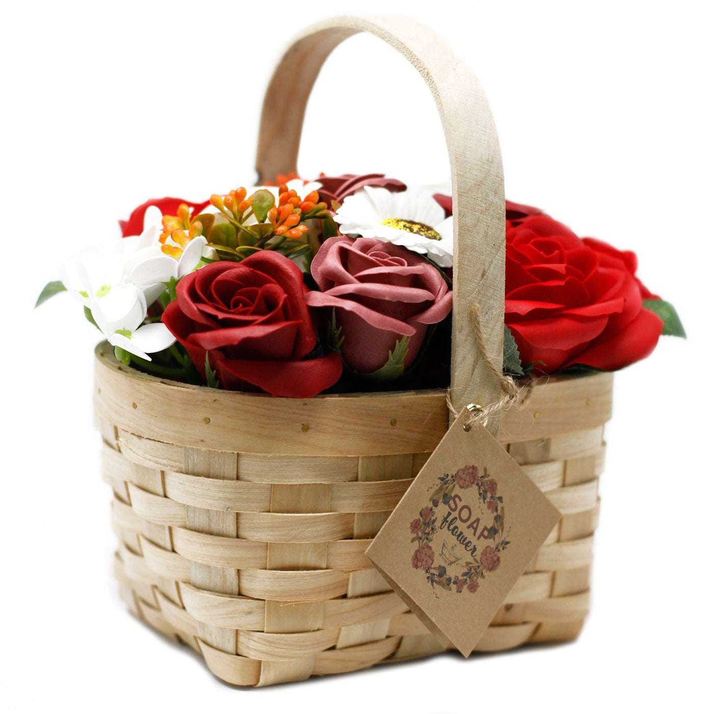Large Luxury Red Body Soap Flower Gift Bouquet in Wicker Basket.