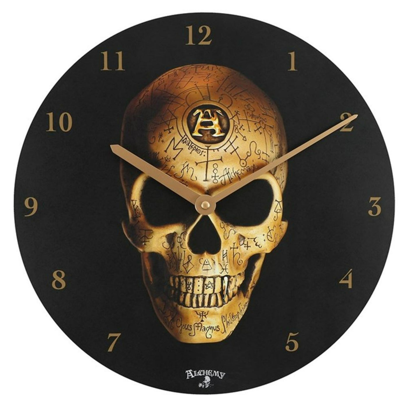Alchemy Omega Round Skull Wall Clock.