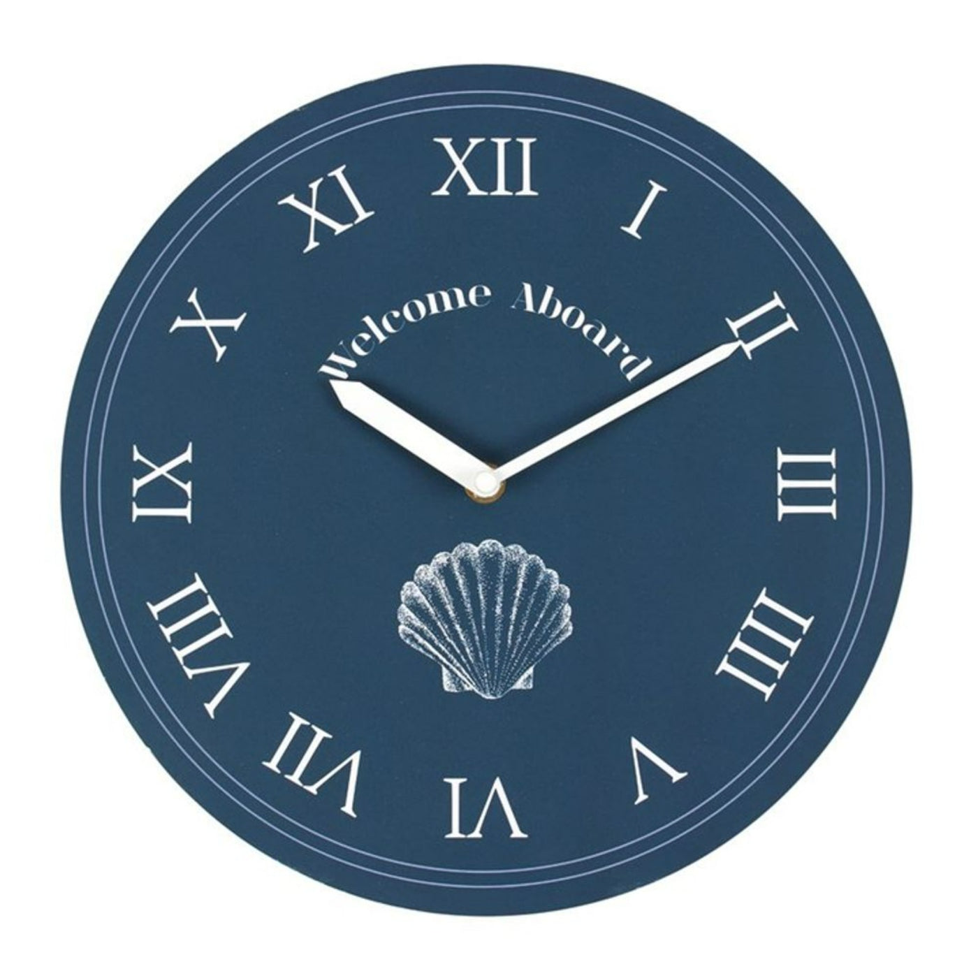 Welcome Aboard Round Navy Nautical Shell Wall Clock.