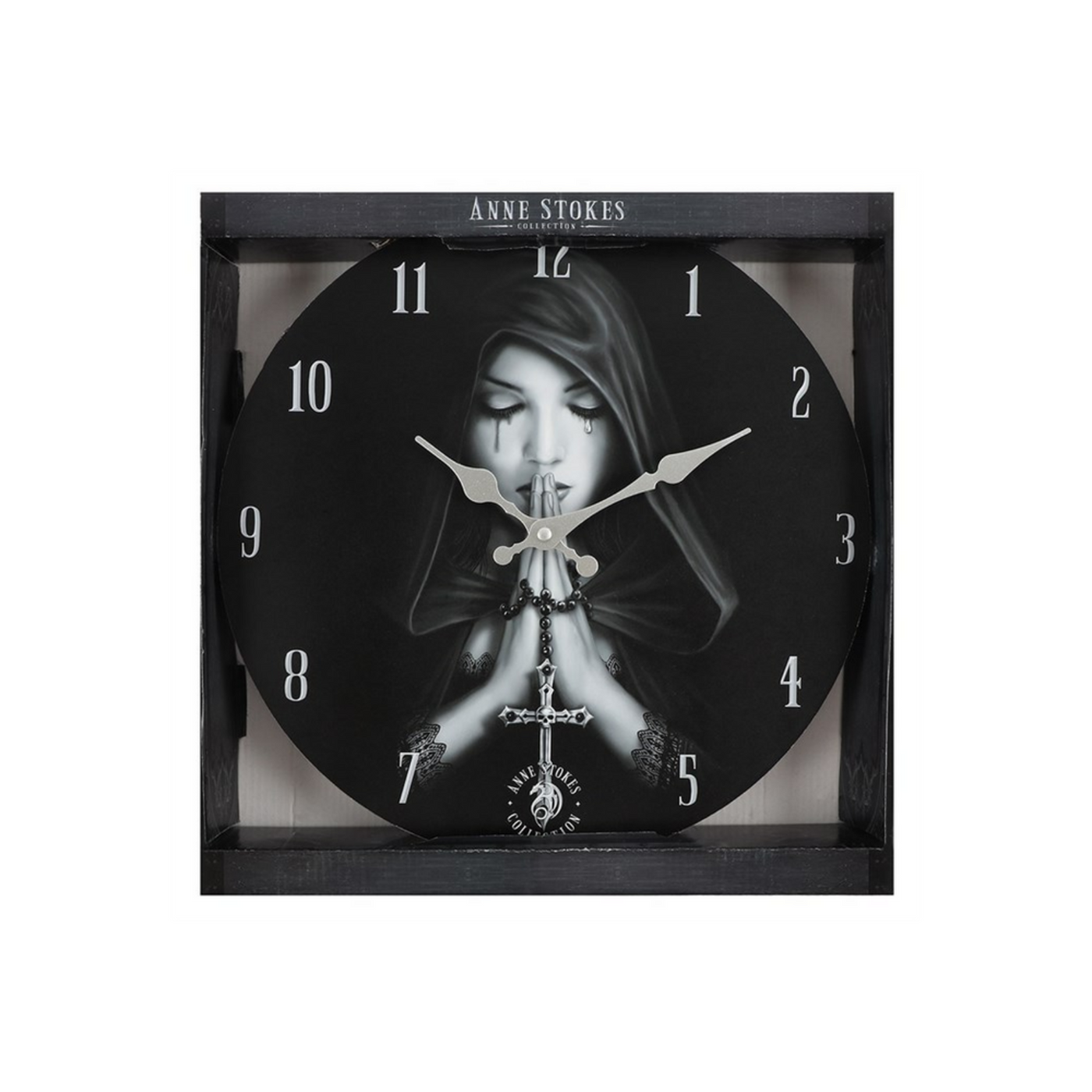 Gothic Black Prayer Wall Clock by Anne Stokes.