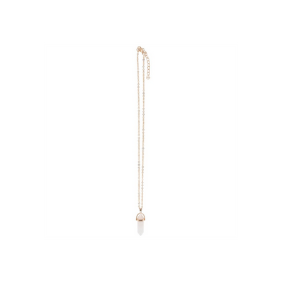 Clear Quartz Obelisk Gemstone Crystal Golden Necklace Card.
