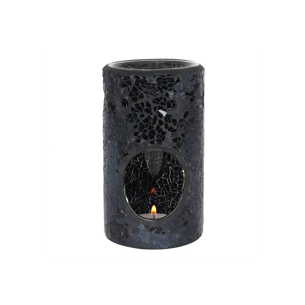 Black Crackle Glass Pillar Oil Burner