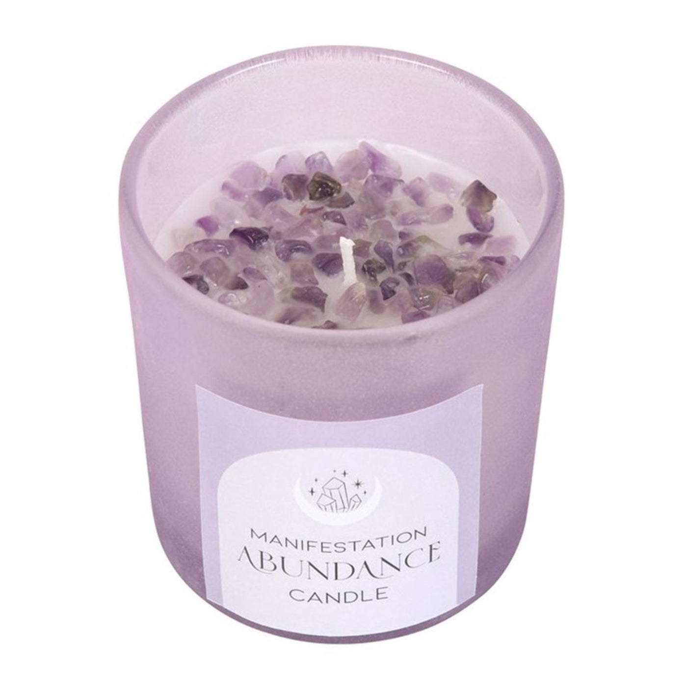Abundance French Lavender Crystal Amethyst Gemstones Candle In Glass Jar.