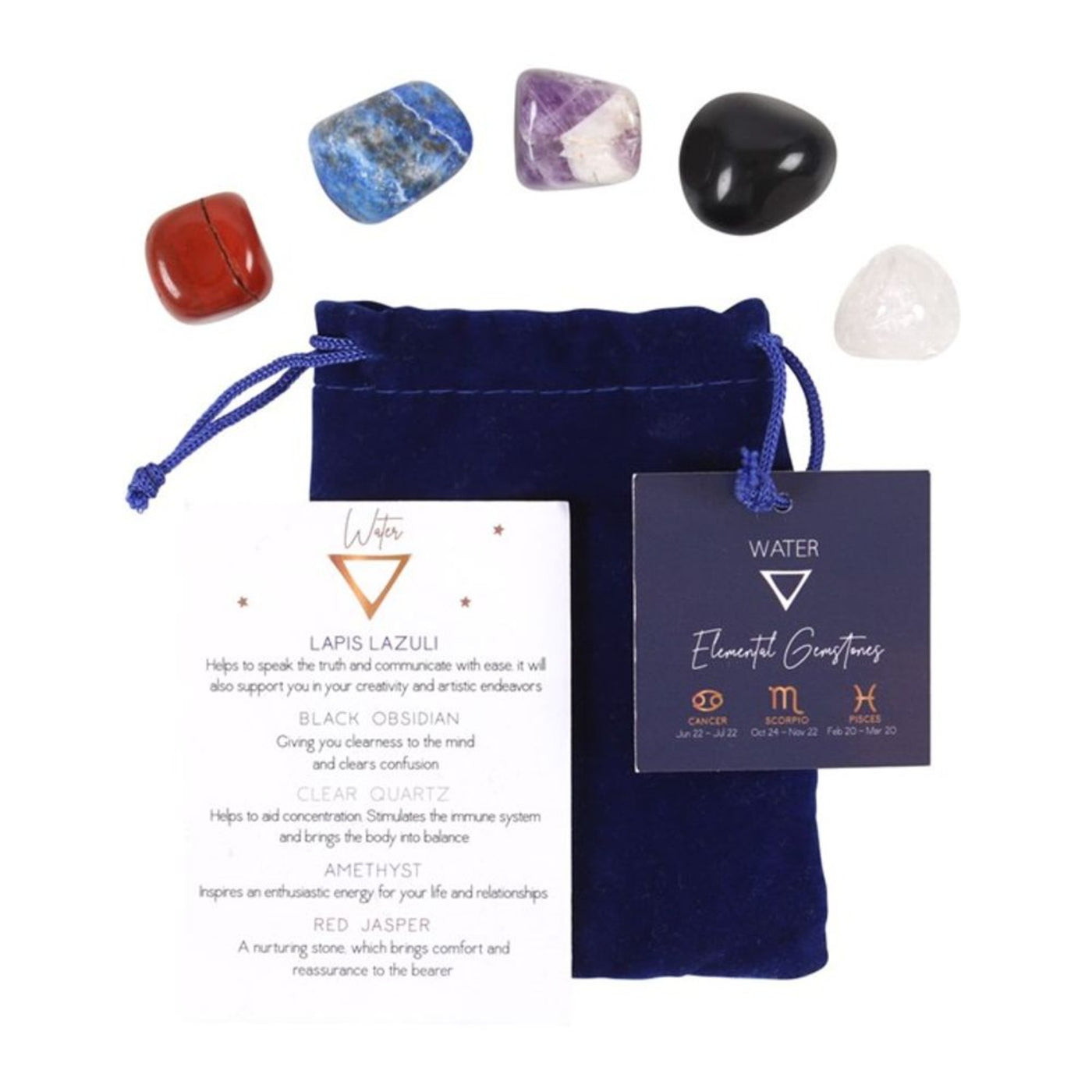 Water Element loose Tumble Gemstone Gift Set With Velvet Pouch.
