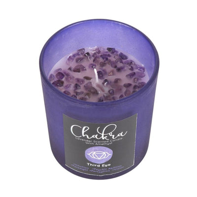 Third Eye Chakra Lavender Fragranced Amethyst Gemstone Candle In Glass Jar.