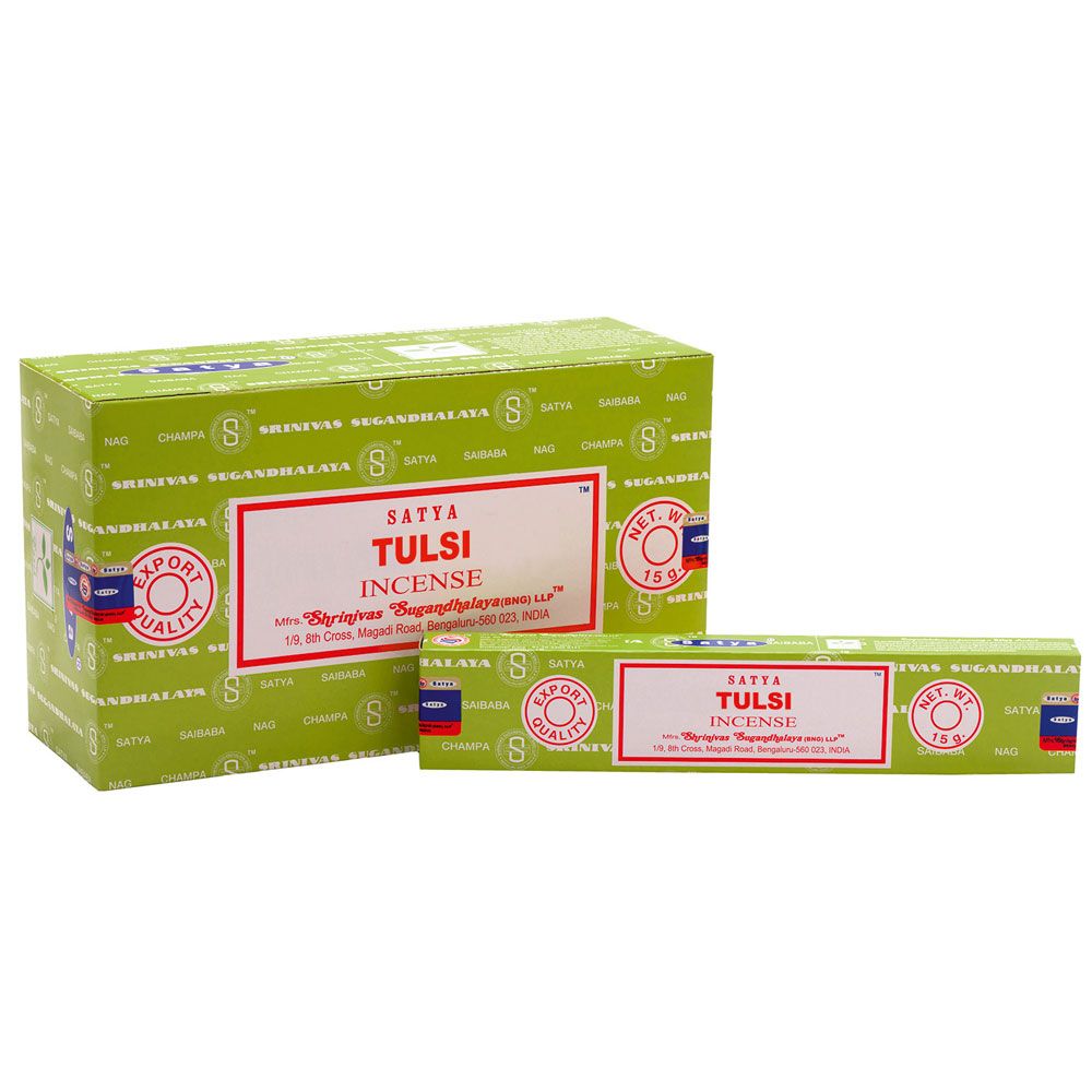 Set of 12 Packets of Tulsi Incense Sticks by Satya