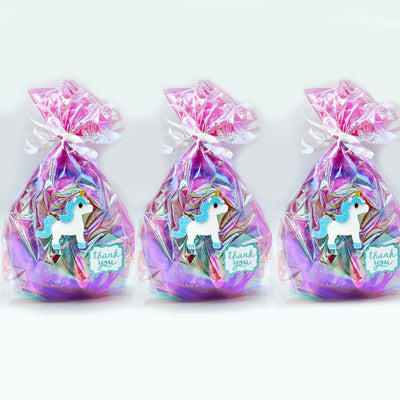 Children colourful pre filled unicorn party bags for girls. Unicorn party favours.