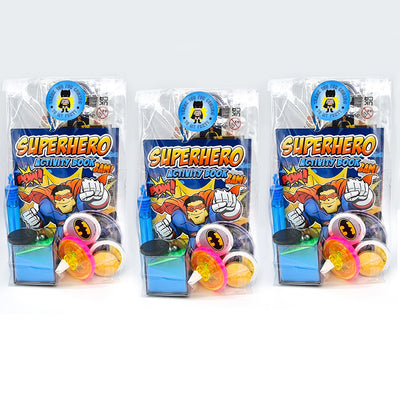 Children's Pre filled superhero party goody bags with toys and candy, party favours. 