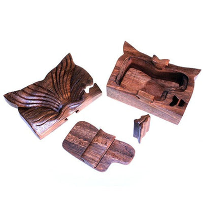 Handmade Magic Fish Tail ' Wooden Puzzle Novelty Storage Box.