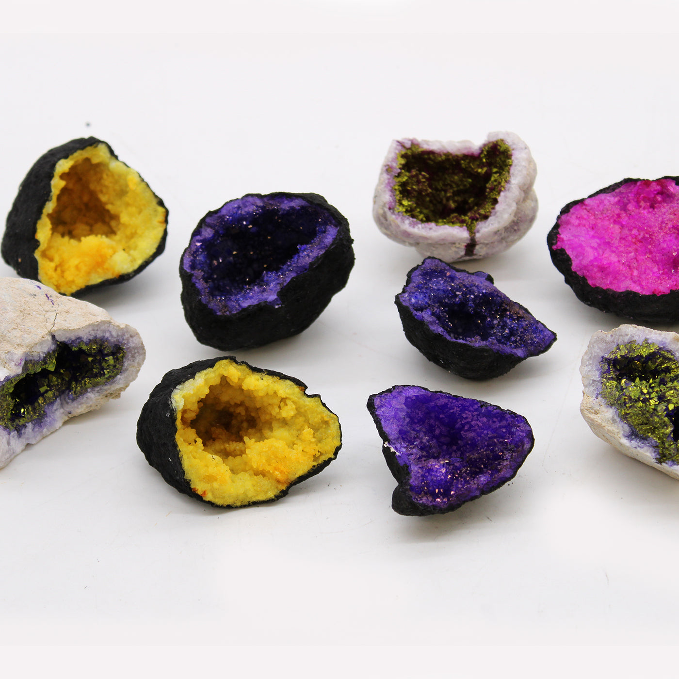  Coloured Calsite Turqoise Black Rock Purple Geode.