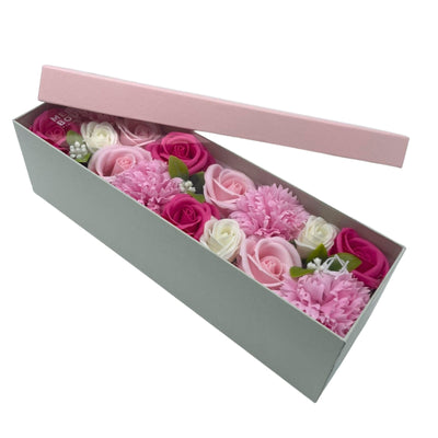 Pink Scented Soap Flowers Long Gift Box For Baby Girl Shower Or Christening.