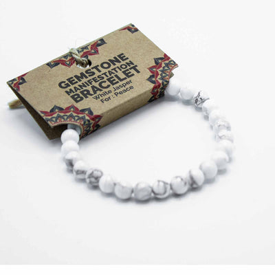 White Jasper Gemstone Beads Manifestation Peace Stretchy Bracelet.