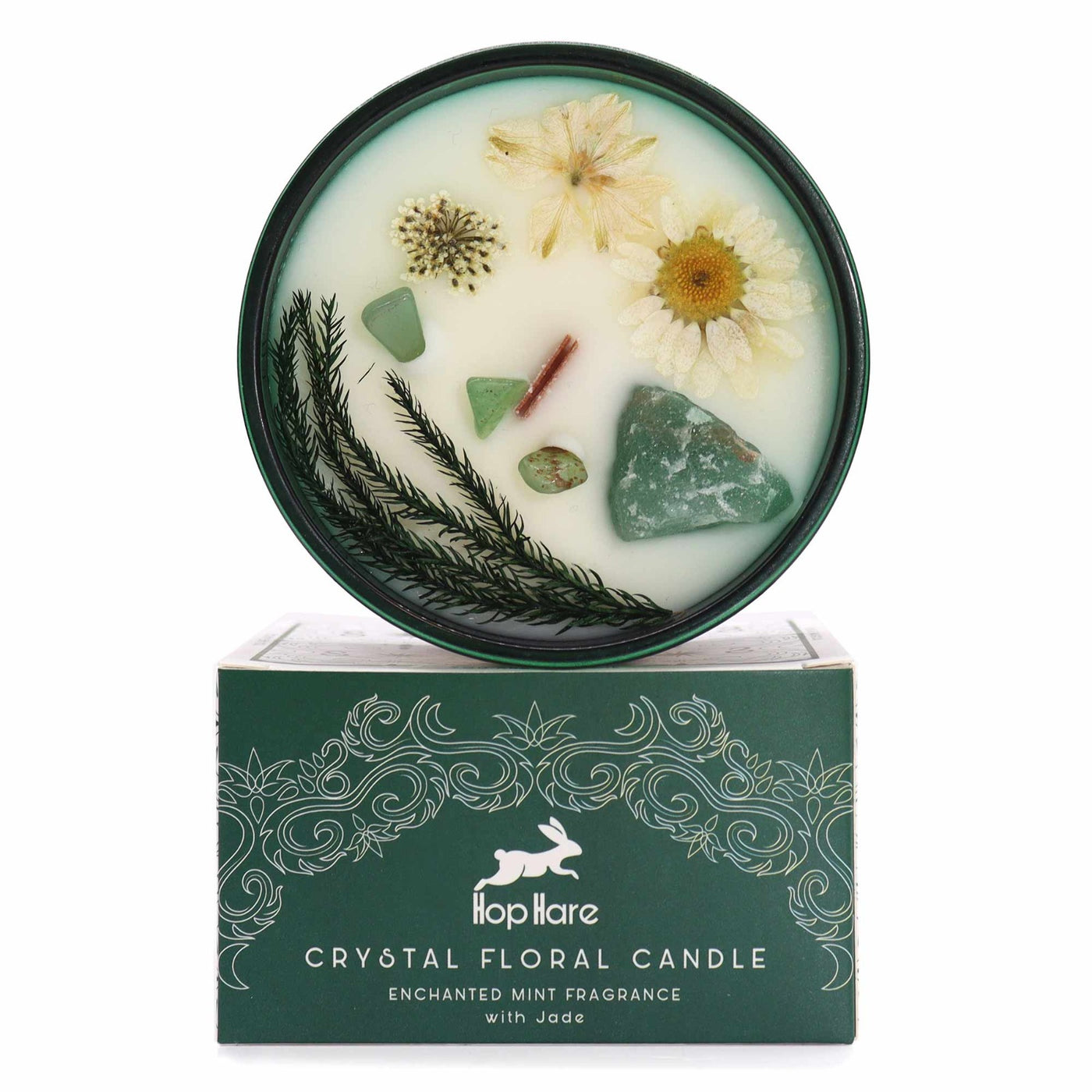 Hop Hare The Magician Mint Flowers And Jade Stone Magic Flower Wooden Wick Candle In Glass Jar.