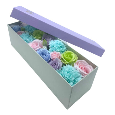 Blue Scented Body And Bath Soap Flowers Long Gift Box For Baby Shower Or Christening.