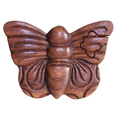 Handmade Butterfly Shaped Wooden Magic Puzzle Storage Box.