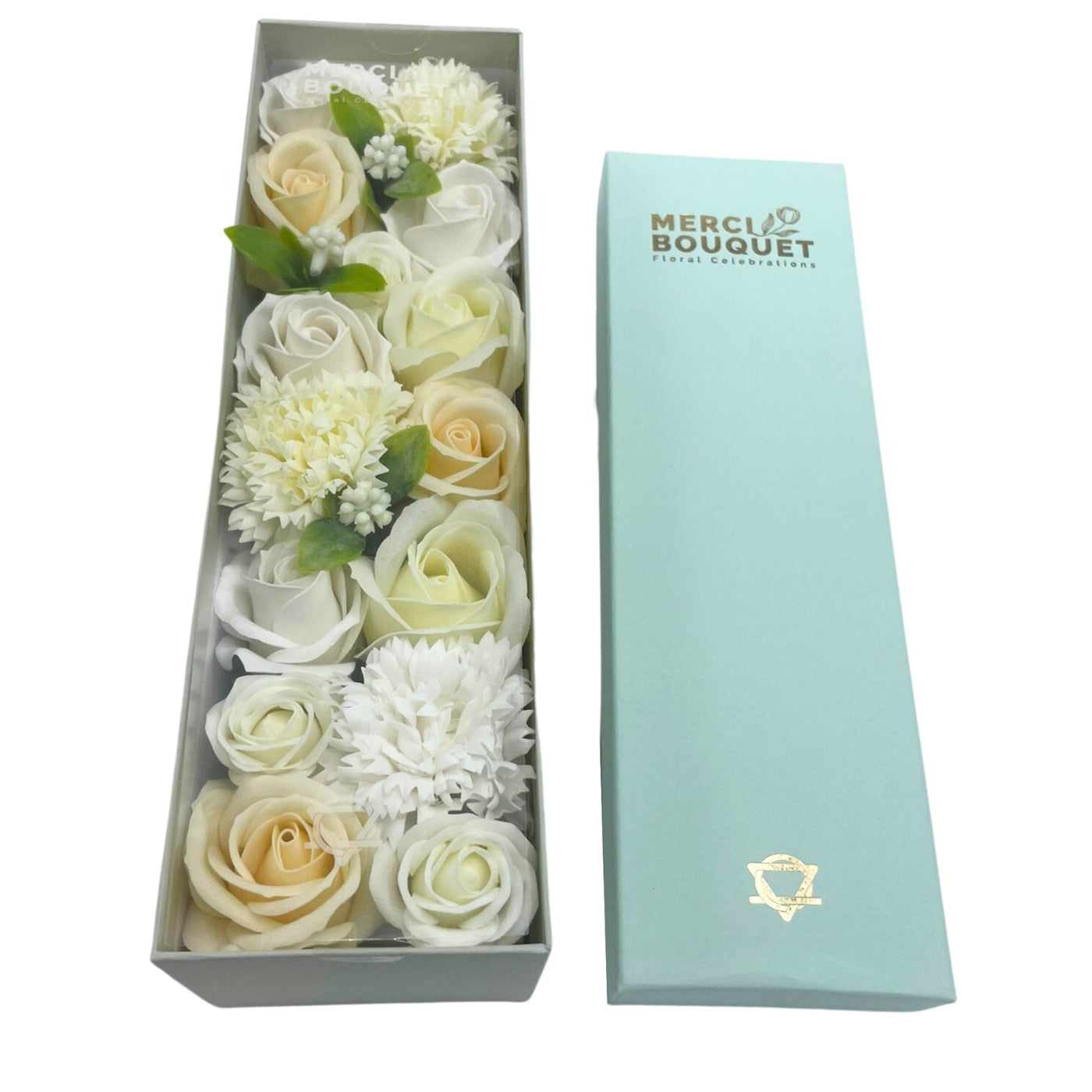 White And Ivory Scented Body And Bath Soap Flowers, Long Gift Box.