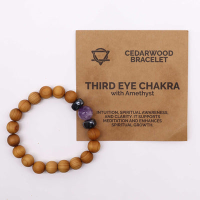 Men's Cedarwood Third Eye Chakra Bracelet With Amethyst Gemstone.
